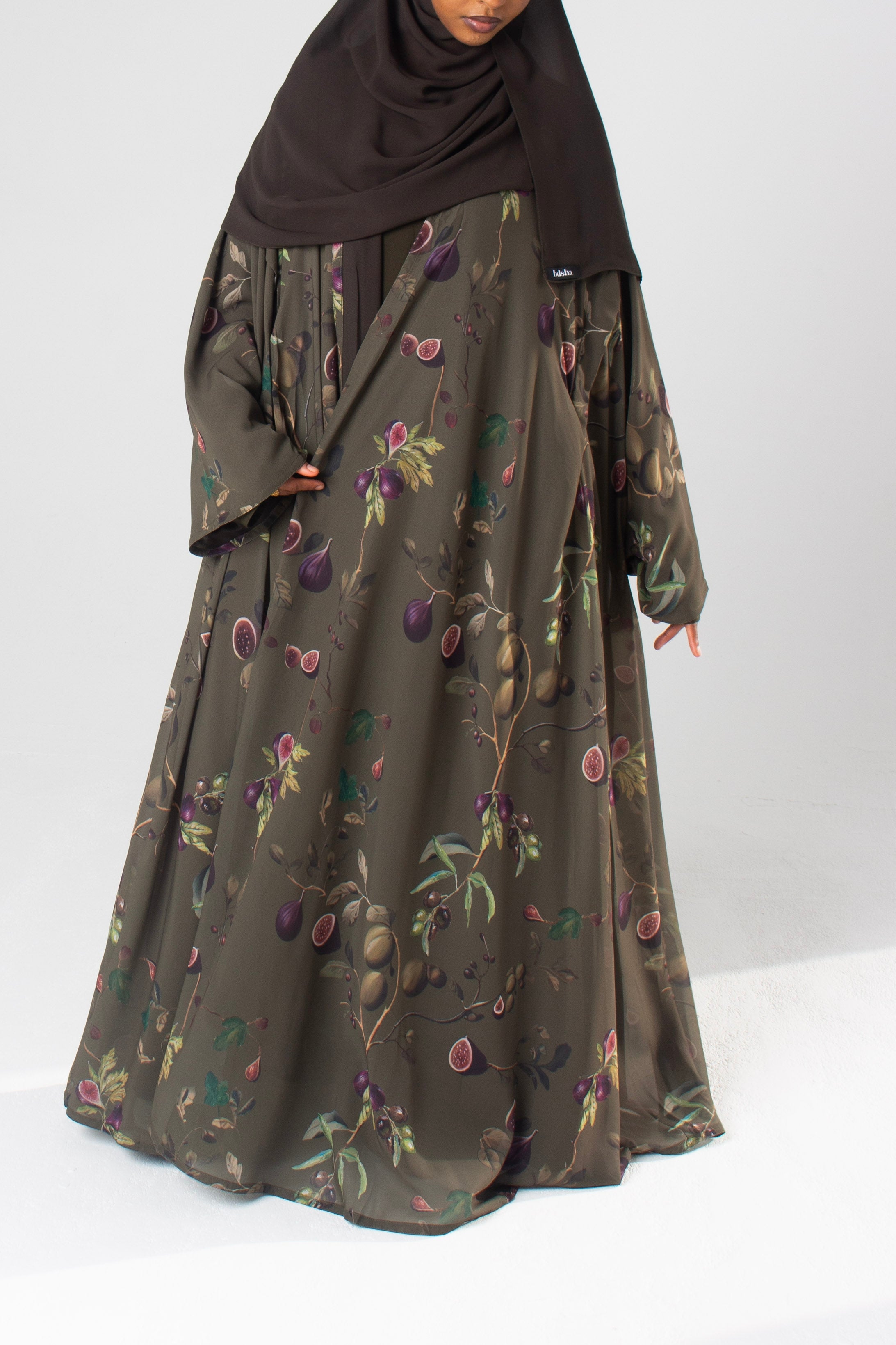Fig & Olive Printed Open Abaya