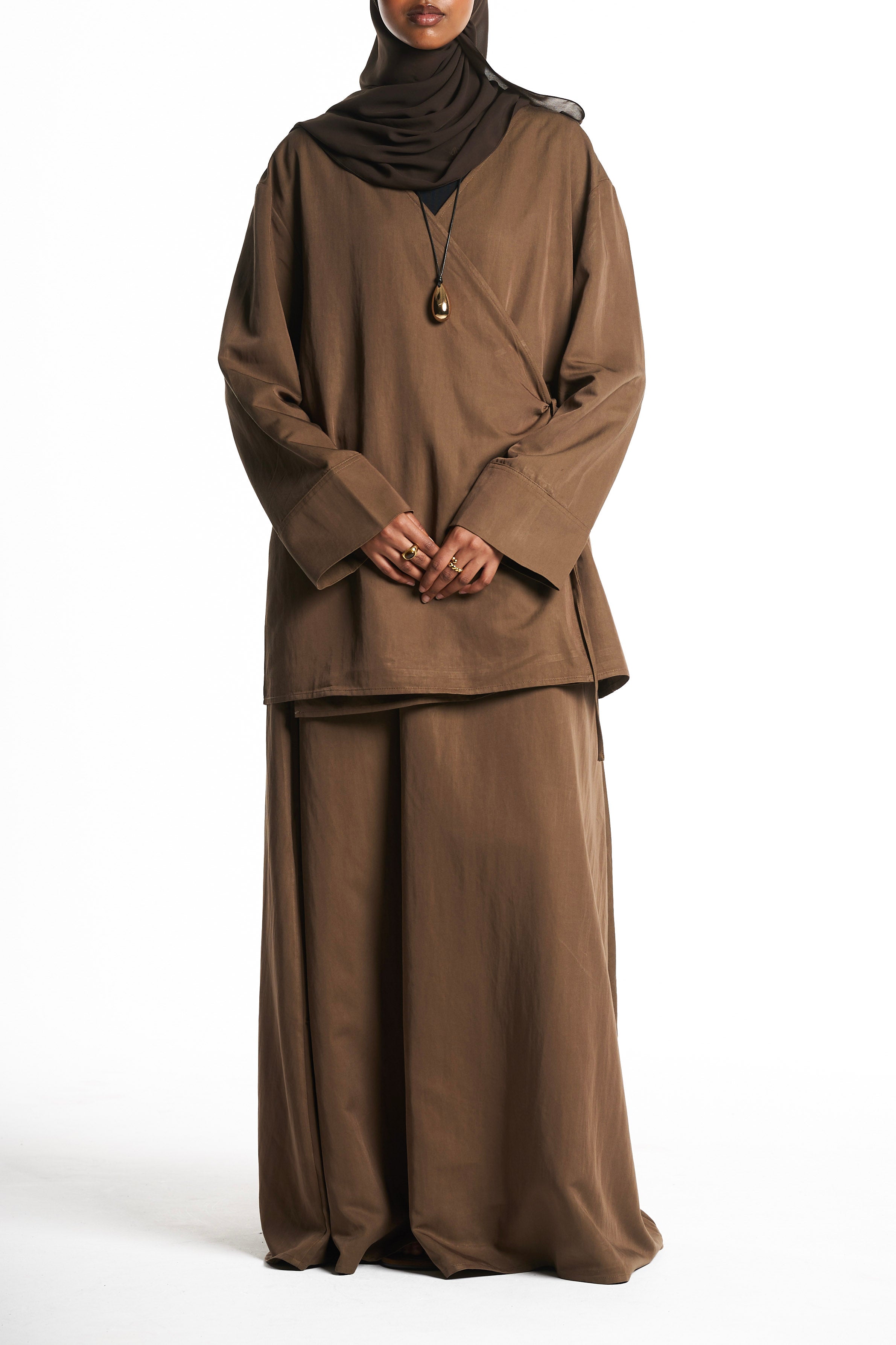 Olive Kimono Set With Tie Detail