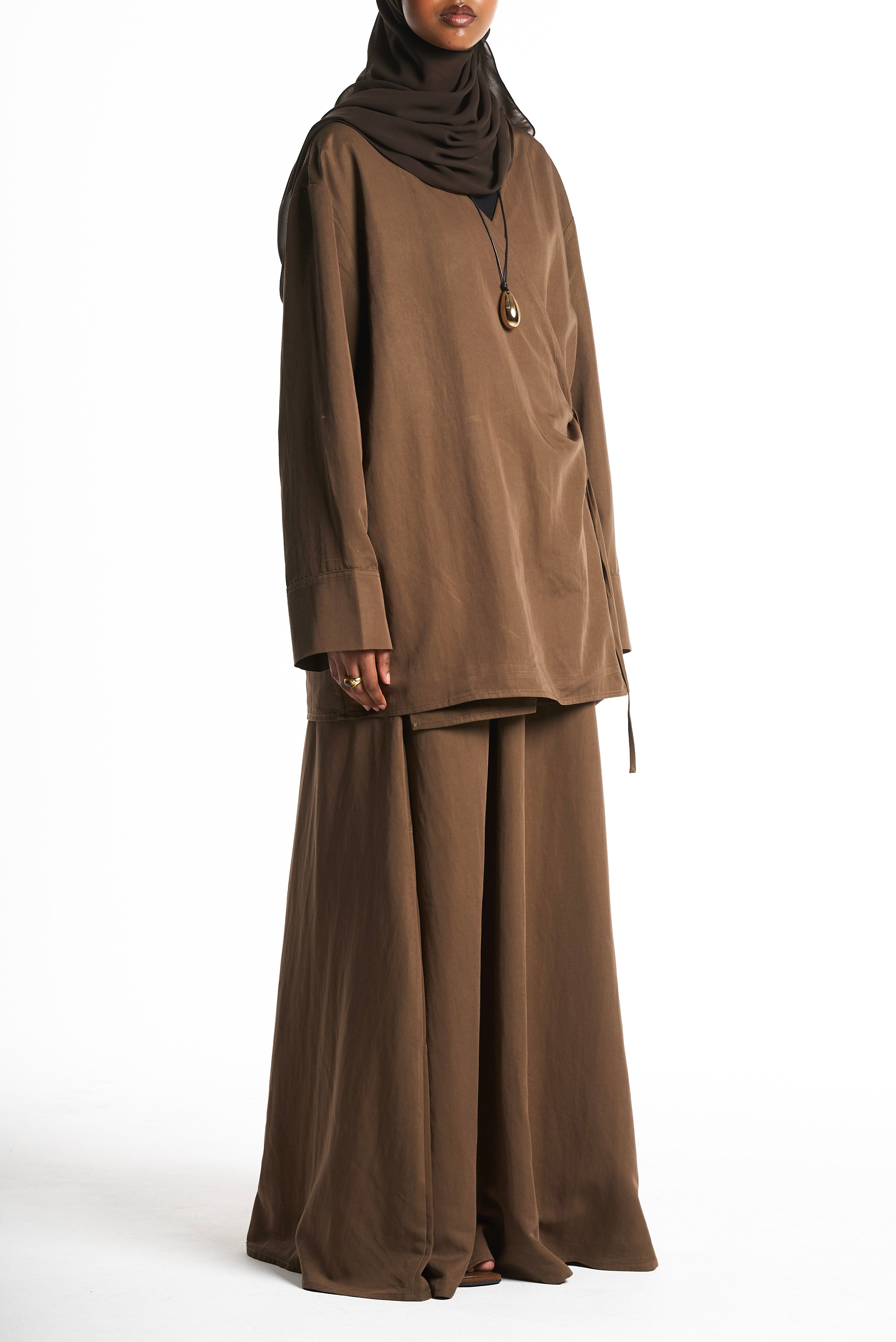 Olive Kimono Set With Tie Detail
