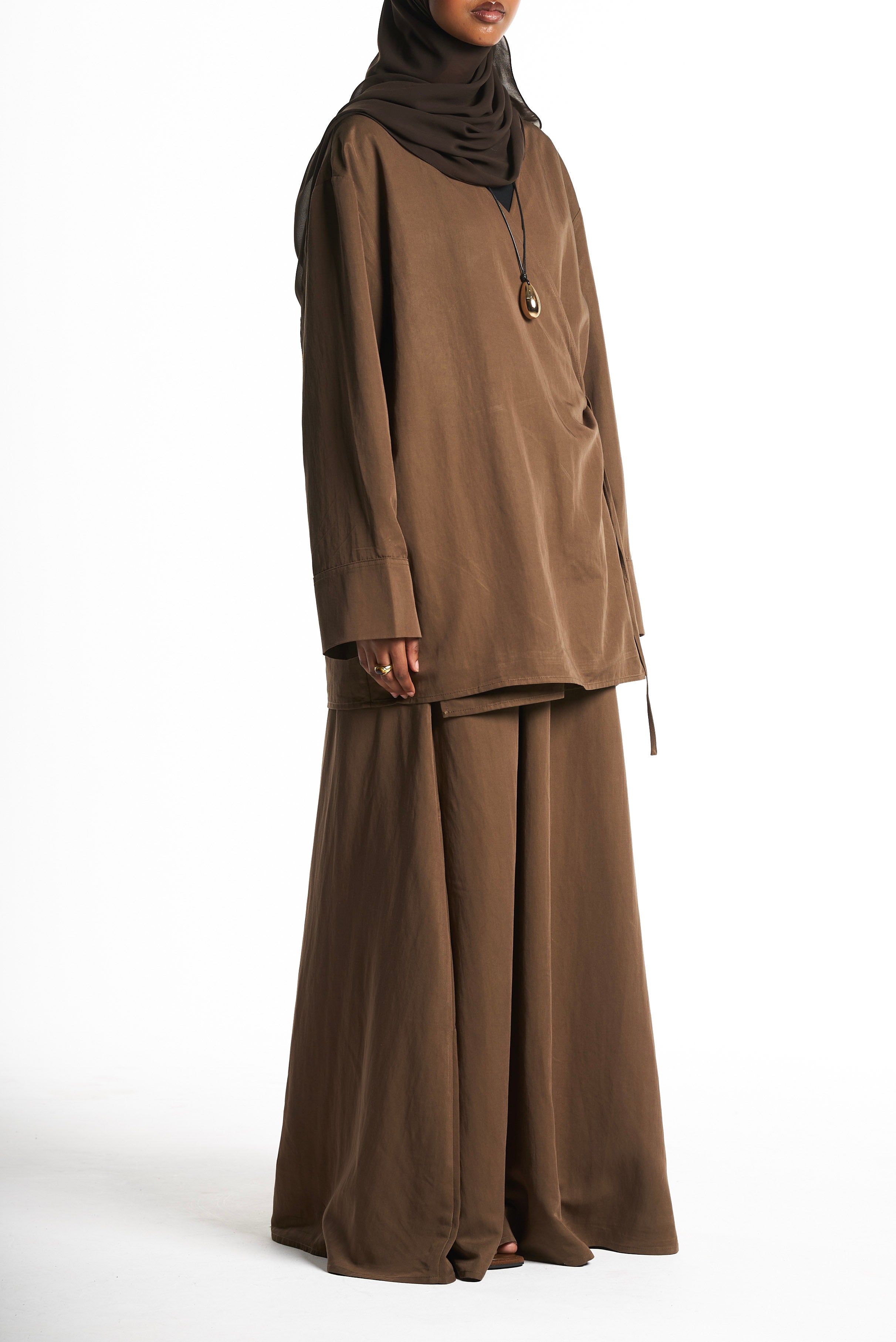 Olive Kimono Set With Tie Detail