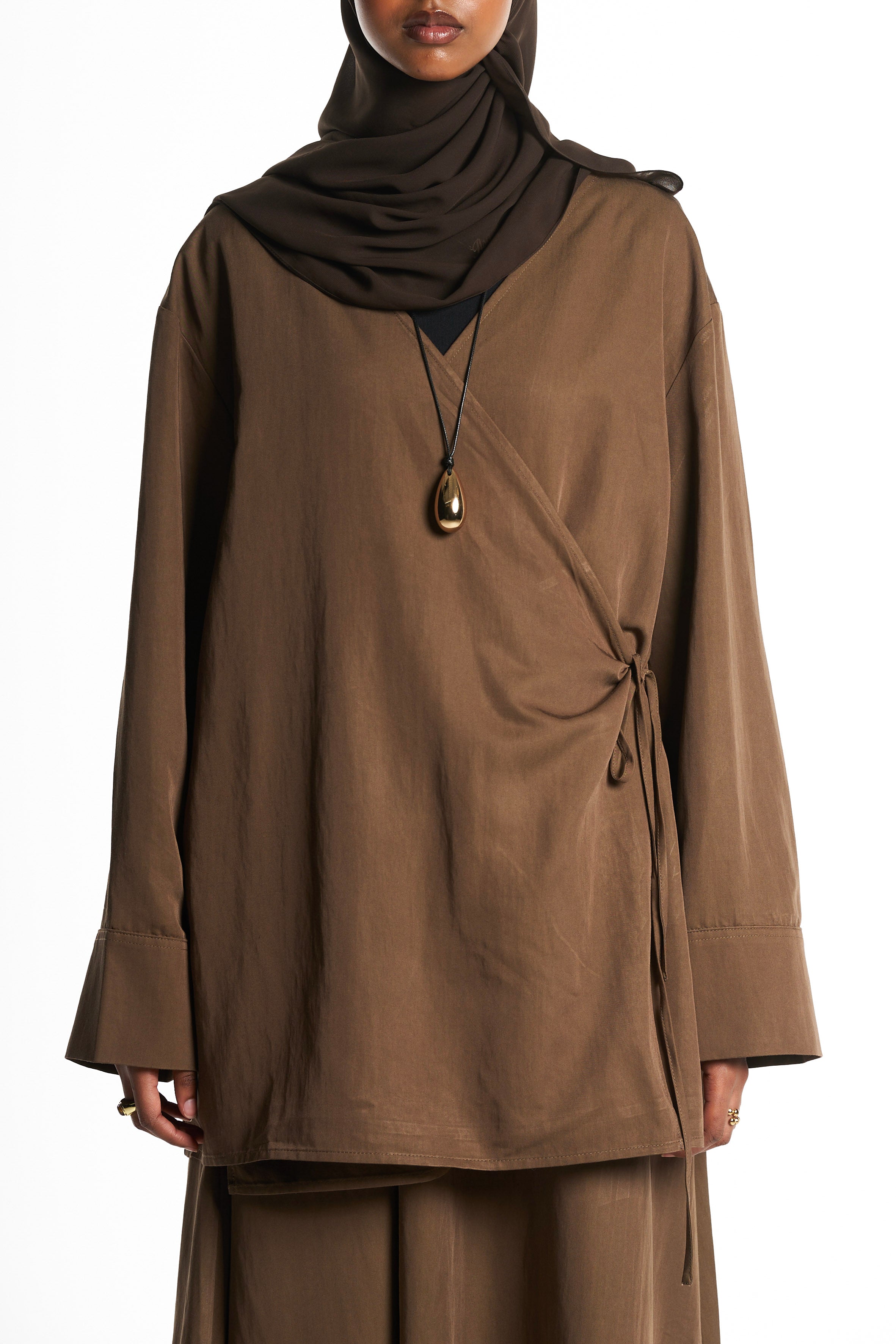 Olive Kimono Set With Tie Detail