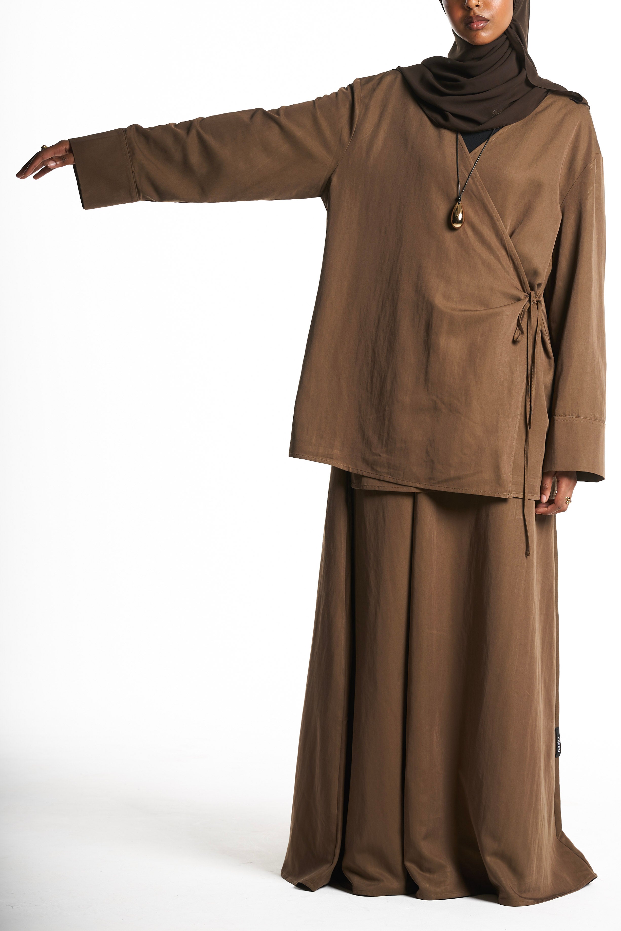 Olive Kimono Set With Tie Detail