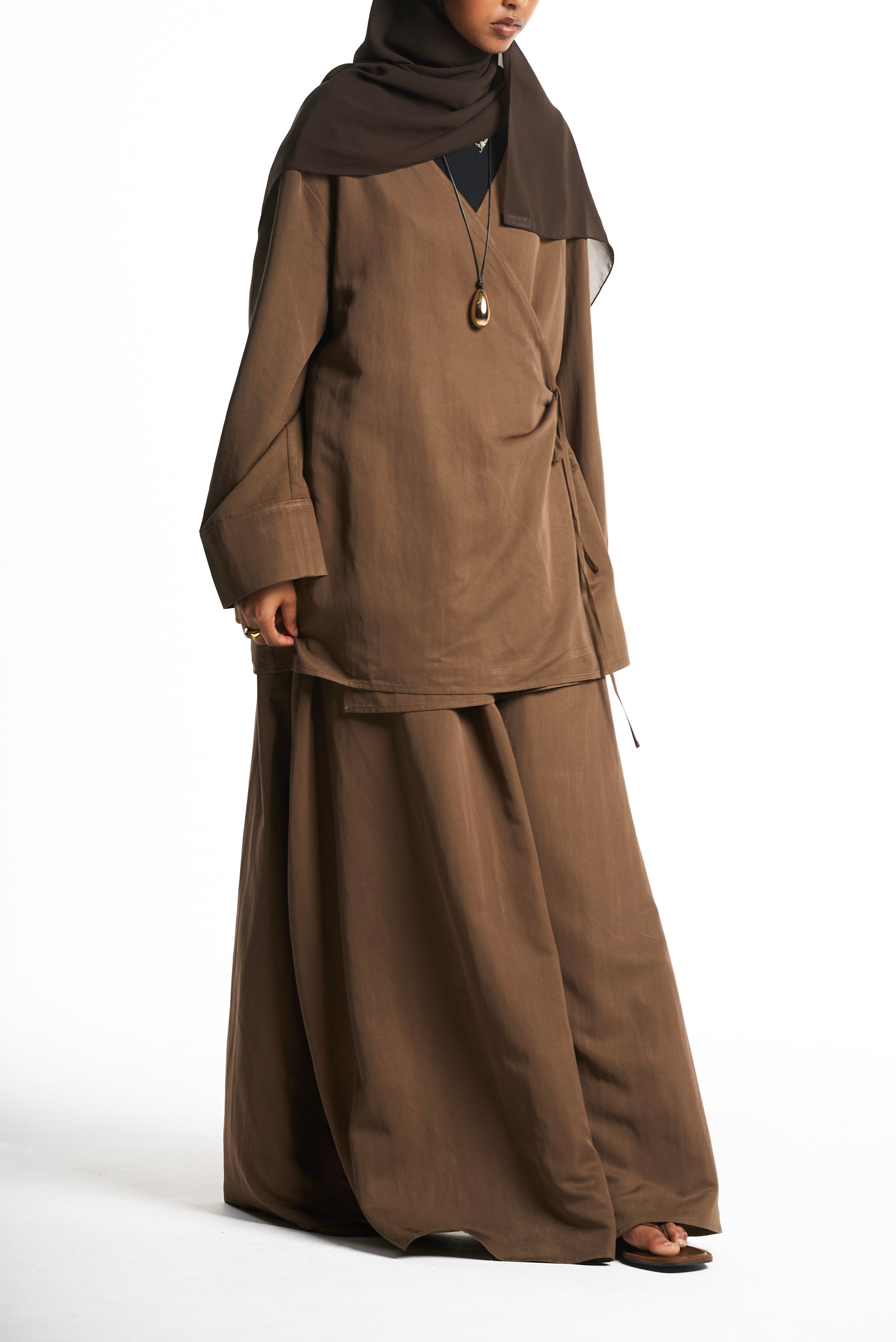 Olive Kimono Set With Tie Detail