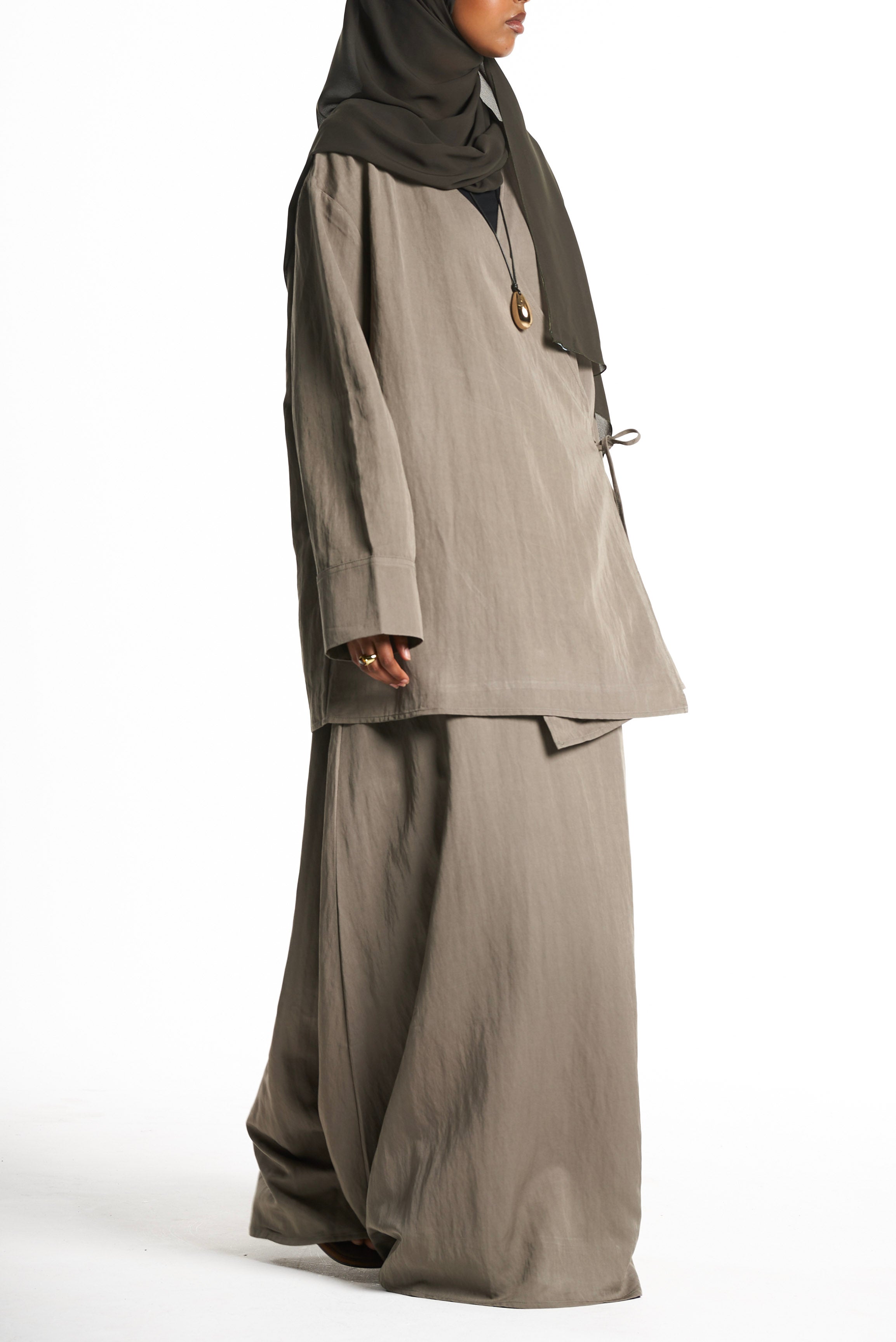 Sage Green Kimono Set With Tie Detail