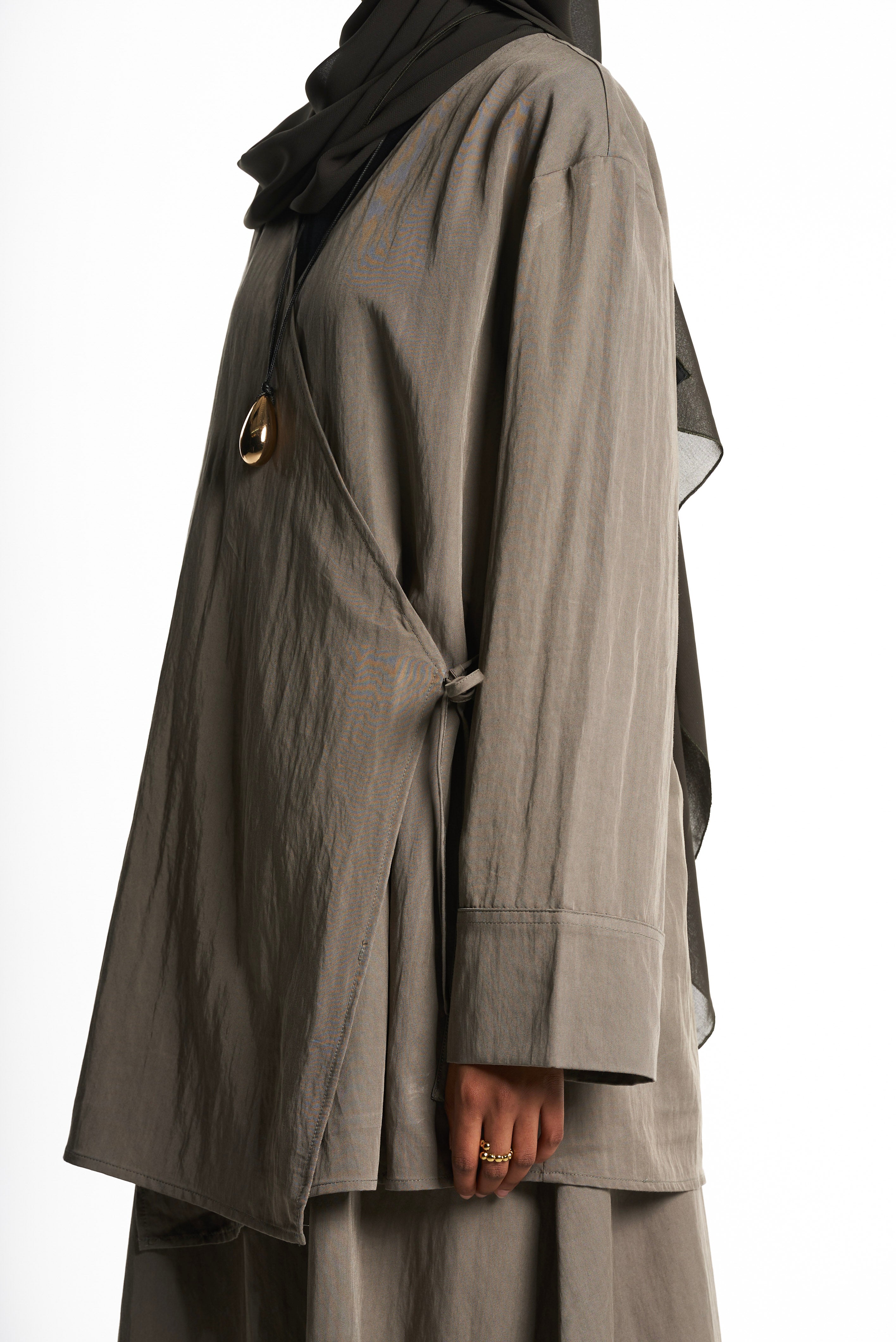 Sage Green Kimono Set With Tie Detail