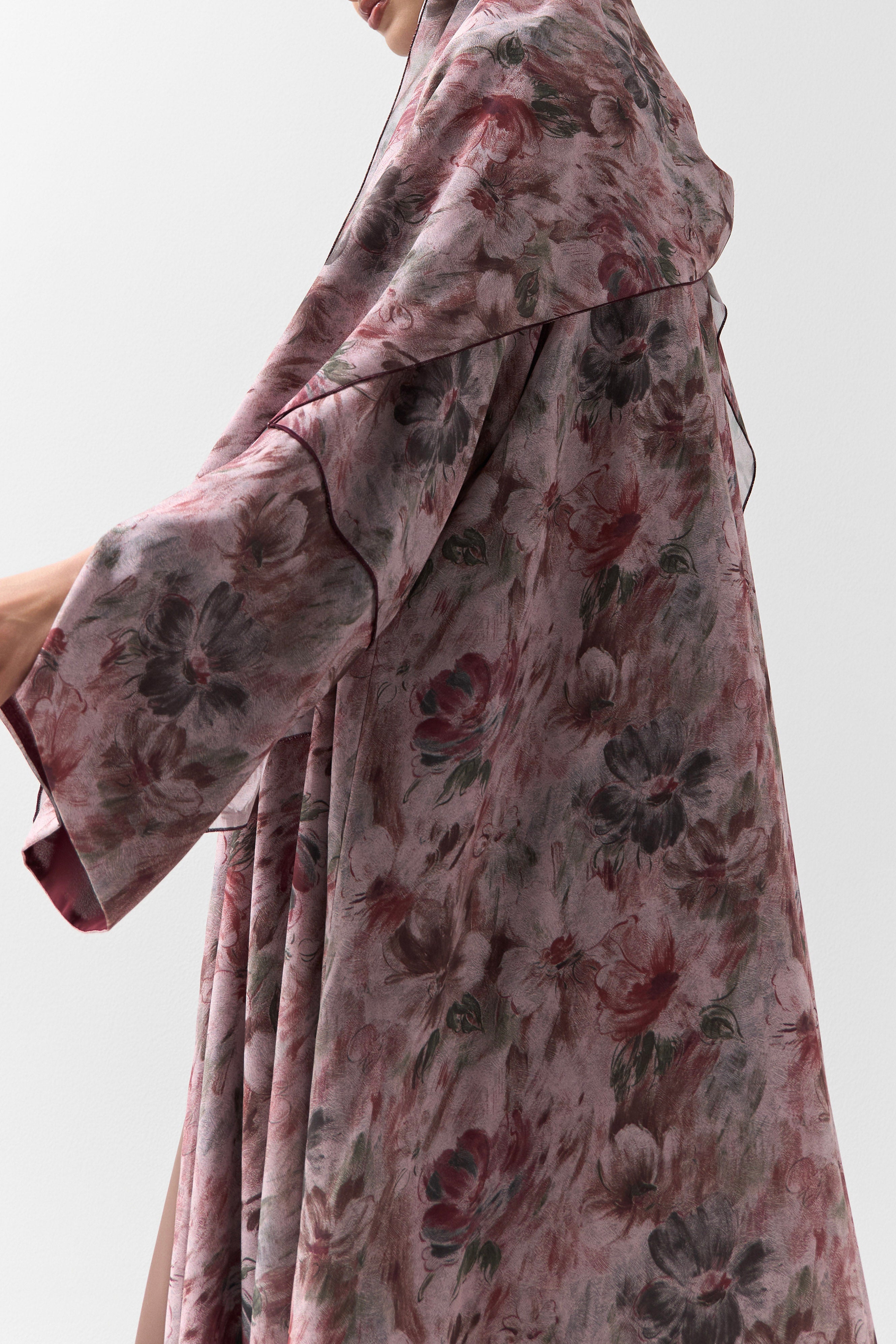 Maroon Floral Printed Reversible Abaya