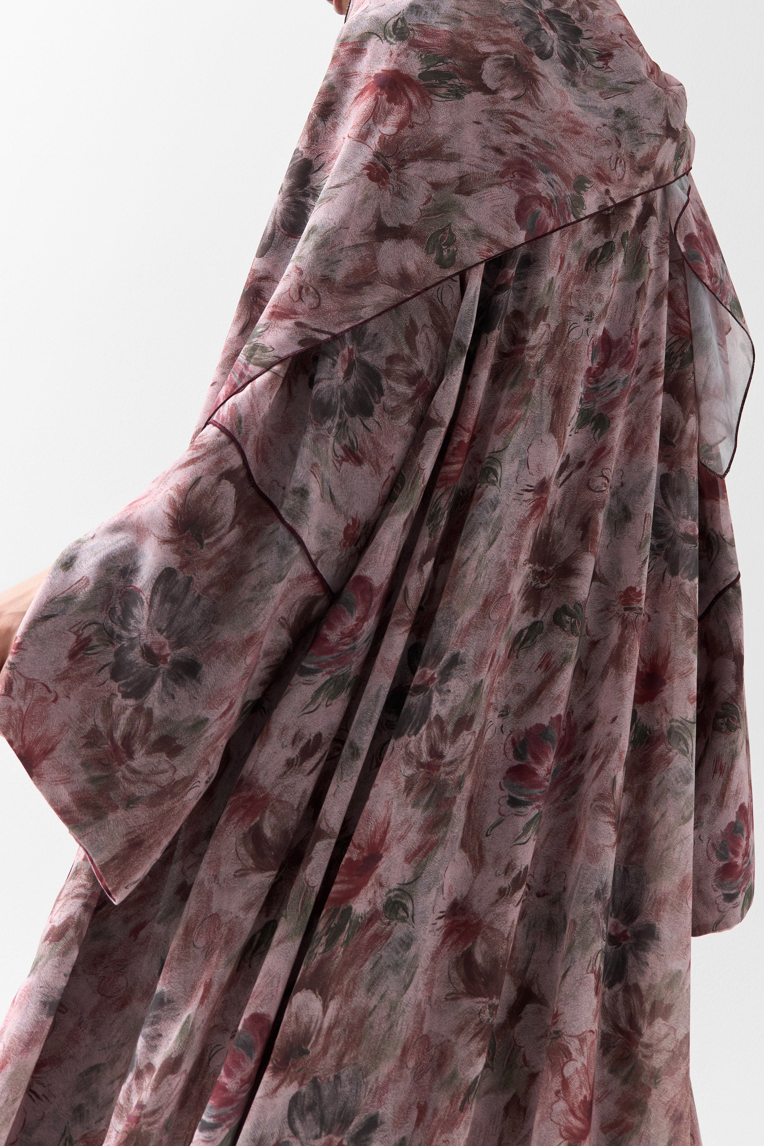 Maroon Floral Printed Reversible Abaya